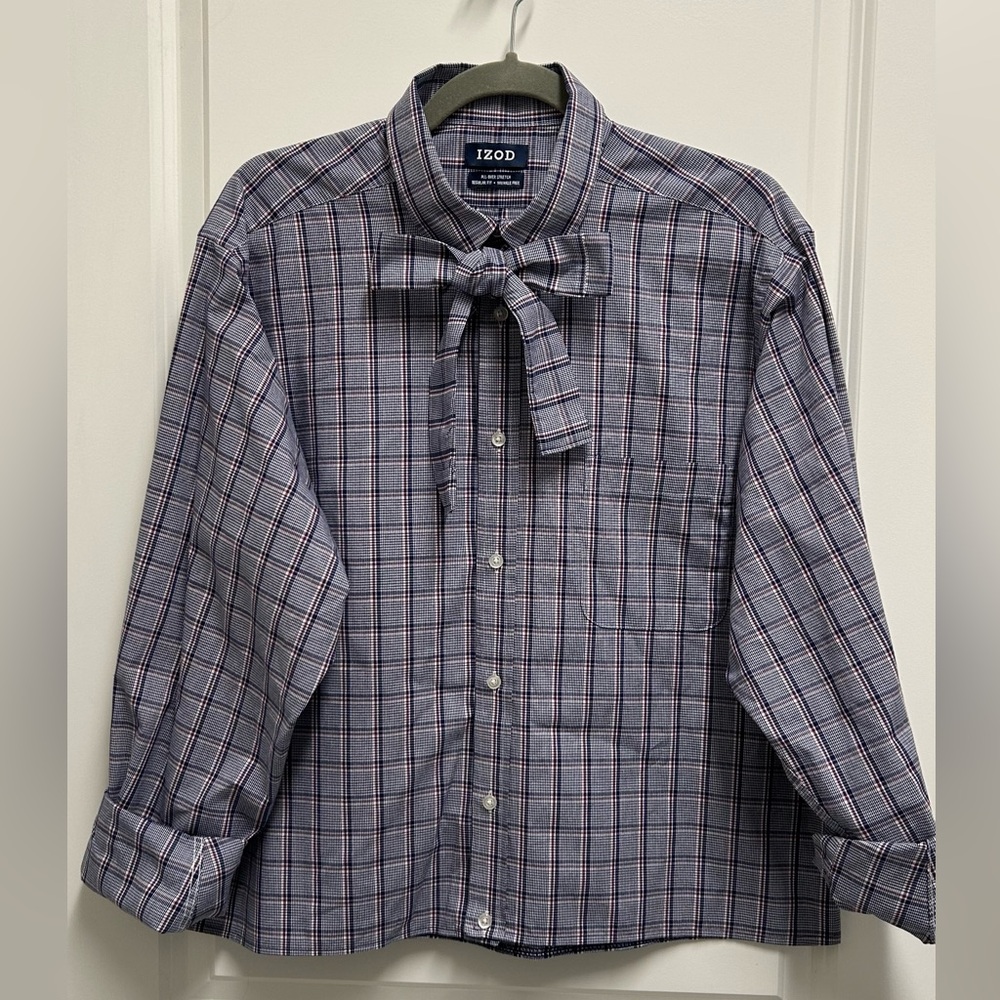 REFASHIONED 
SHIRT TO BOW BLOUSE 
Blue and Red Checkered Shirt
SIZE XL
